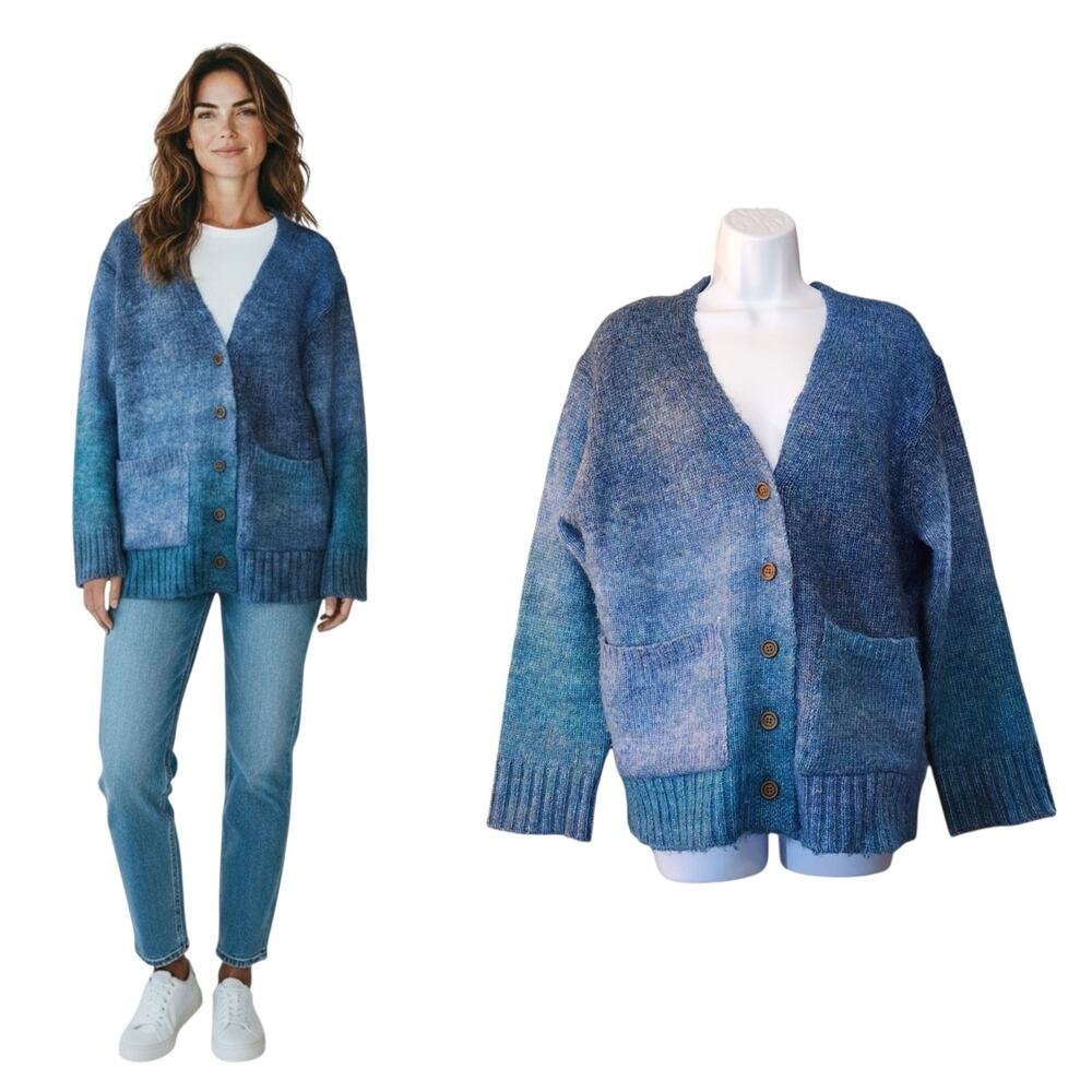 Elan Womens Button Down Cardigan Sweater Size S Oversized V-Neck Pockets